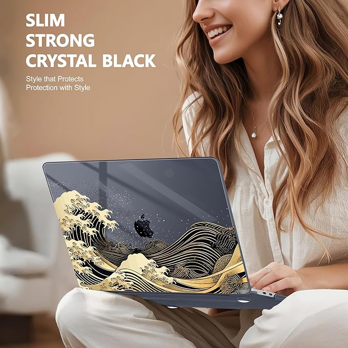 May Chen Compatible with MacBook Pro 16 inch Case 2020 2019 Release A2141 with Touch Bar & Touch ID, Plastic Hard Shell Case with Keyboard Cover + Screen Protector, Sea Wave P174