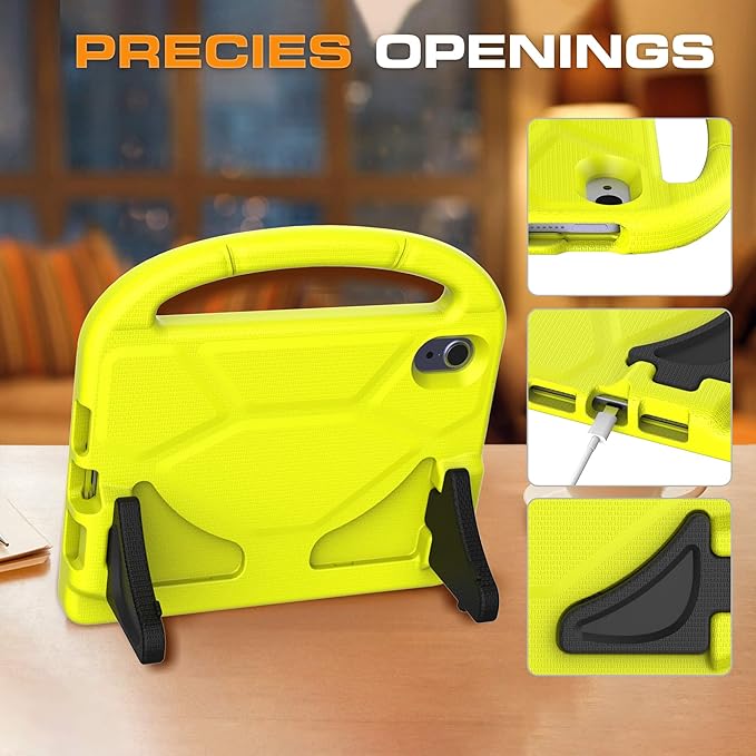 Kids Case for iPad mini 7 (A17 Pro) 2024/ Mini 6 2021, iPad mini 7th/6th Generation Case with Screen Protector - Shockproof with Handle Stand Protective Cover for iPad 8.3 Inch, Yellow