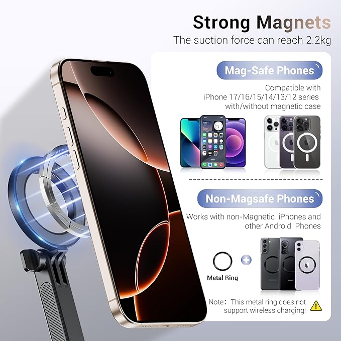JJC Magnetic Neck Mount for Phone & Action Camera, POV Neck Holder for iPhone 17-12 Series Android Phones Gopro Insta360 with Quick Release & Angles Adjustment for Content Creating Video Filming