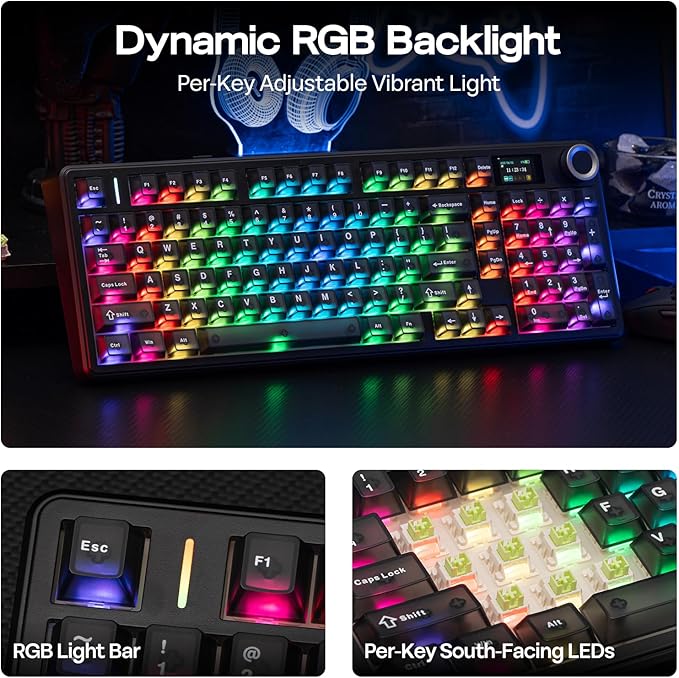EPOMAKER Aula F99 MAX Wireless Mechanical Keyboard, Smart Screen & Knob, 8000mAh, 2.4Ghz/BT Creamy Keyboard, Pre-Lubed Switch, Hot-Swappable, RGB Backlit, Custom Software (Black)