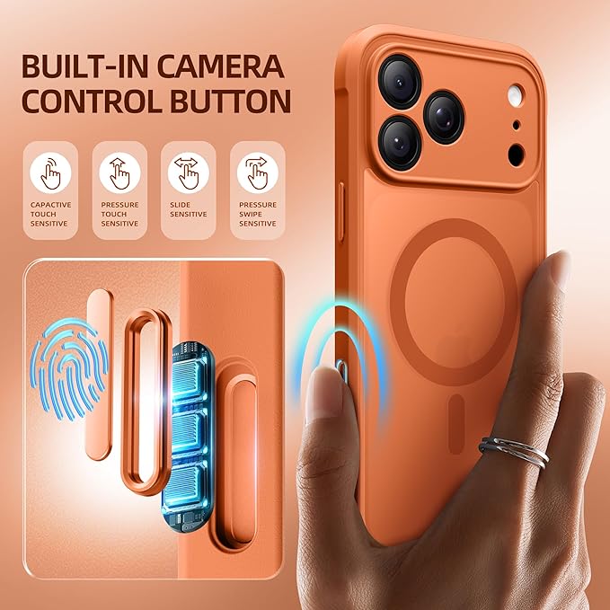 BERFY for iPhone 17 Pro Case, Compatible with MagSafe, Built-in Privacy Screen Protector, Camera Protection, Shockproof Full Body Phone Case 6.3", Translucent Cosmic Orange