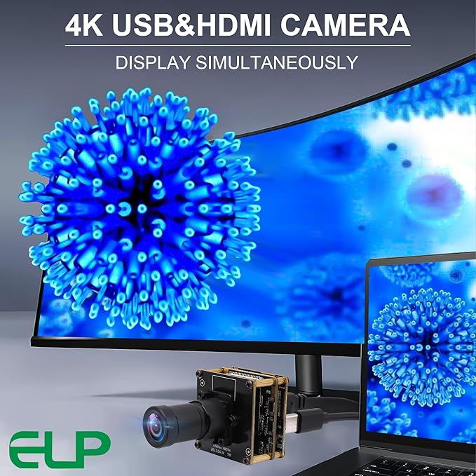ELP 4K USB HDMI Camera Module Night Vision PC Camera for Computer Monitor with Simultaneous 2X Digital Zoom and 8mp Resolution, Ideal for Security and Laser Engraver Applications