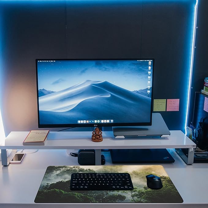 Desk Mat, Tropical Forest Landscape Desk Pad, Misty Forest Large Gaming Mouse Pad for Desk, 31.5"x15.7" Extended Big Computer Keyboard Mouse Pad with Non-Slip Base and Stitched Edge
