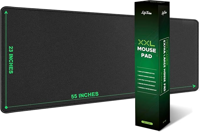 LifeTrim 55” x 23” XXL Mouse Pad Gaming 5mm Thick Extended Keyboard Mat Full Desk Cover Pad XXL Mat Giant Extra Large Gaming Mouse Pad XXXL Mousepad Black Large Desk Mats Deskpad