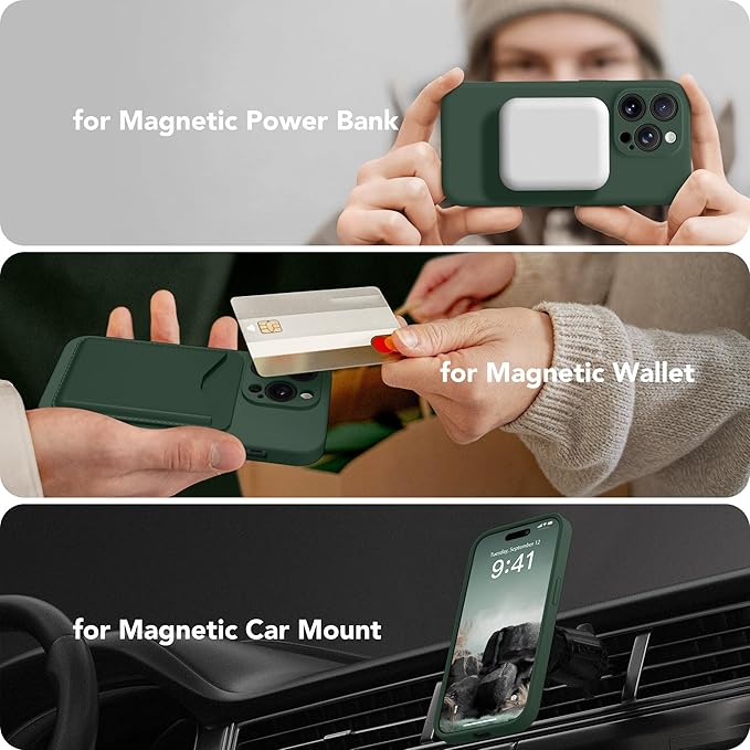 Magnetic for iPhone 13 Pro Max Case, Compatible with MagSafe, [Full Camera Protection][Screen Protector] Silicone Shockproof Protective Phone Case for iPhone 13 Pro Max 6.7", Alpine Green