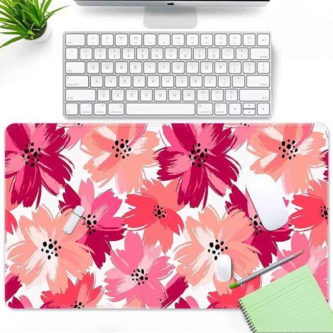 Britimes Large Gaming Mouse Pad Abstract Pink Flower Non-Slip Desk Pad Keyboard and Mouse Desk Mat for Gamer, Office & Home, 31.5 x 15.7 in