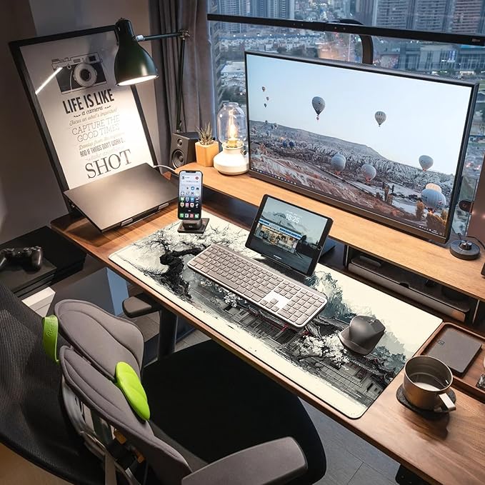 Extended Gaming Mouse Pad, Large Mouse Mat 3 mm Nature Rubber Base Mousepad with Stitched Edges, Non-Slip Desk Mat for Office Home Great Gift 31.5x11.8 Inch (Japanese Ink 4)