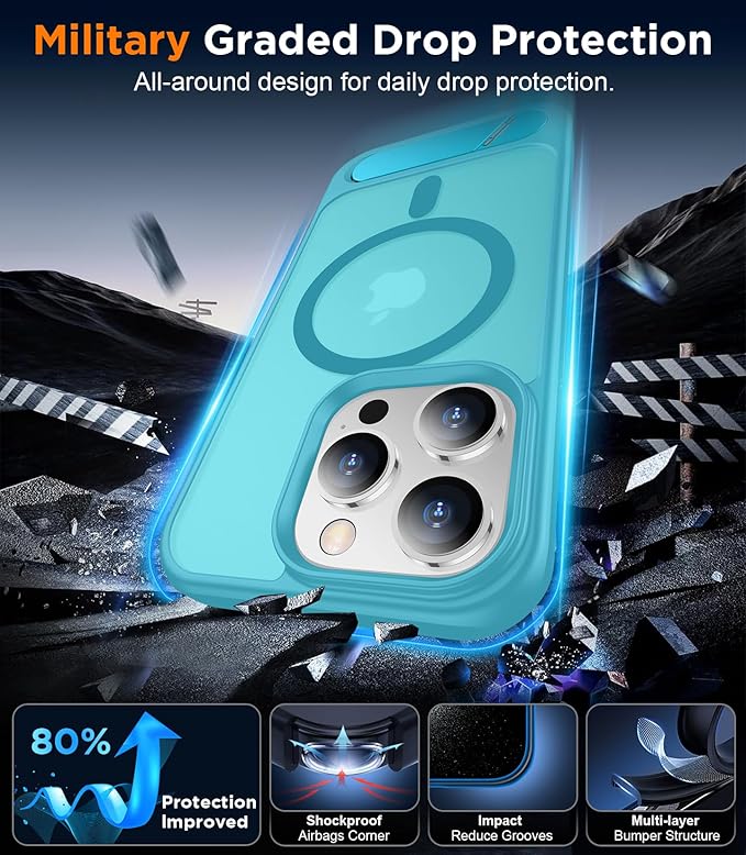 Magnetic Compatible with iPhone 13 Pro Max Case, [Built-in Invisible Kickstand][Compatible with MagSafe] [Military Grade Shockproof] Slim Translucent Matte Phone Case for iPhone 13 Pro Max 6.7"