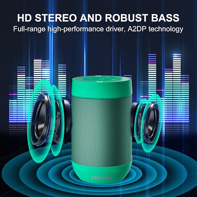 comiso Portable Bluetooth Speaker, Small Shower Speaker with IPX5 Waterproof, 360° HD Loud Sound, Wireless Stereo Pairing, Mini Speakers Support TF Card, Built-in Mic, Pocket Size for Travel Outdoors