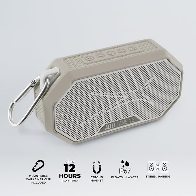 Altec Lansing Portable Bluetooth Speaker HYDRAMINI 2.0, IP67 Waterproof, Portable Speaker, 12h Playtime, Wireless Pairing, USB-C Quick Charge, Magnetic Bluetooth, Voice Assistant Integration