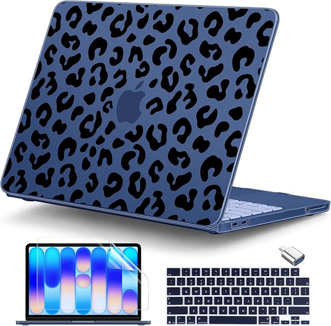 DONGKE for MacBook Neo 13 inch Case 2026 (Model A3404), Artistic Leopard Pattern Ultra Slim Frosted Matte Hard Shell, Anti-Scratch & Fingerprint Resistant Cover, Leopard Indigo
