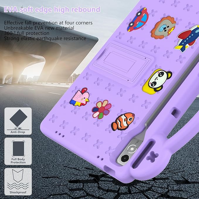 AKABEILA Compatible with Lenovo Tab P12 12.7 inch(2023) Tablet Case, Lightweight Shockproof Protective Case with Stand Handle & Shoulder Strap for Girl Kid Gift- Light Purple