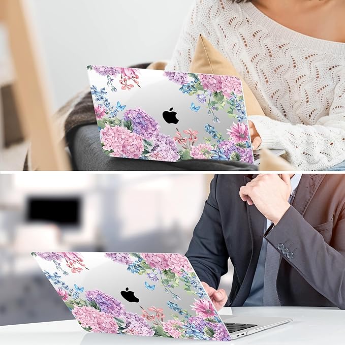 TWOLSKOO Hard Shell Case Keyboard Cover Skin Screen Protector for 2021-2018 Release MacBook Air 13 inch Model A2179 A1932 A2337 M1, Colorful Hydrangea