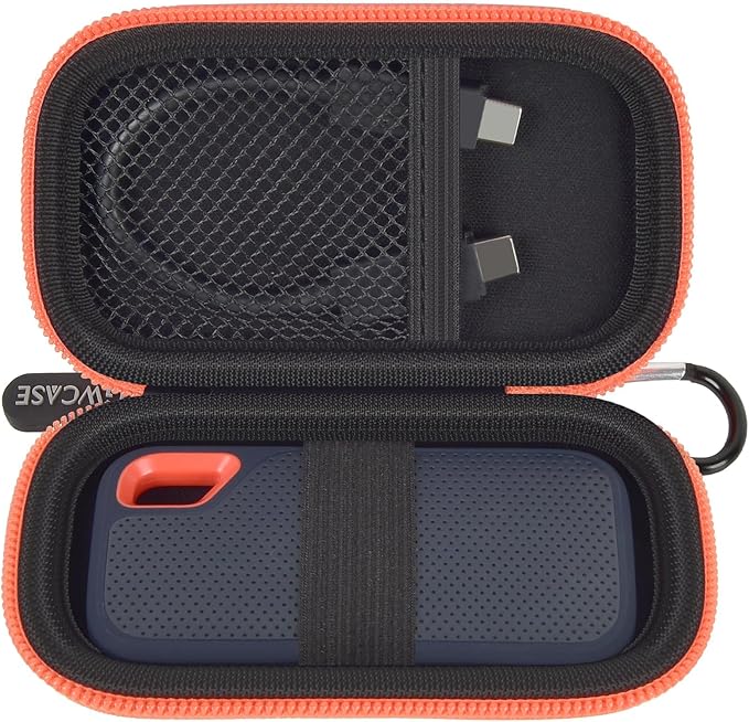 GWCASE Hard Case for SanDisk Extreme Portable SSD 1TB 2TB 4TB 8TB 500GB, External for Solid State Drive Travel Carrying Holder with Mesh Pocket for USB Cables & SD Cards (Bag Only)-Orange Zipper