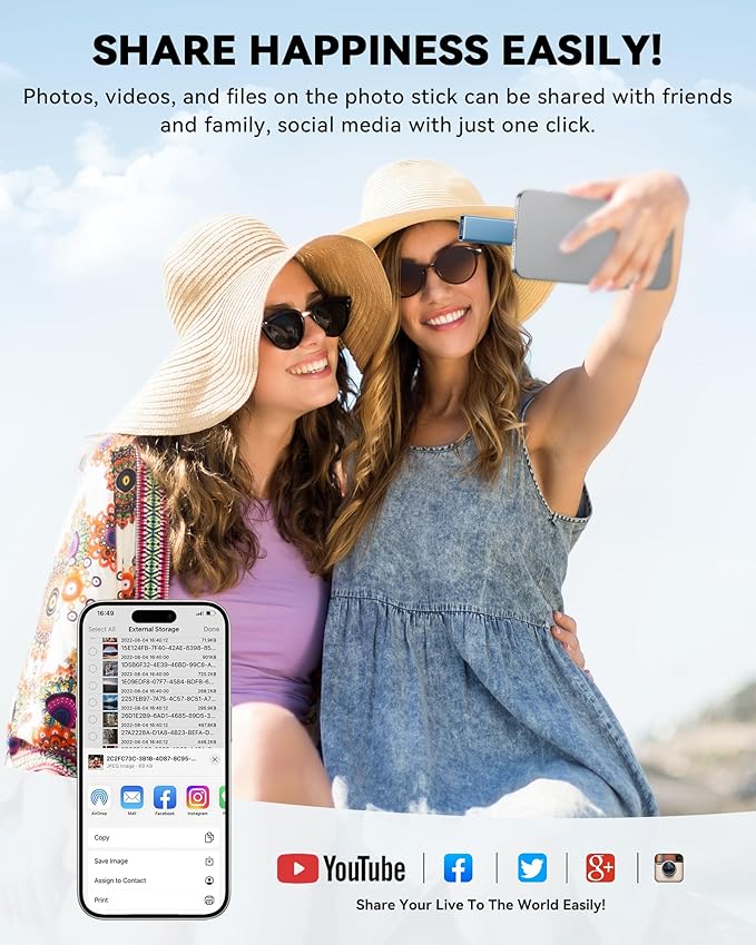 MFi Certified Flash Drive for iPhone iPad 256GB, Photo Stick for External Memory Storage, Easily Back Up and Save Photos Videos, USB Memory Stick Thumb Drive for iPhone/iPad/Android/PC (Sky Blue)
