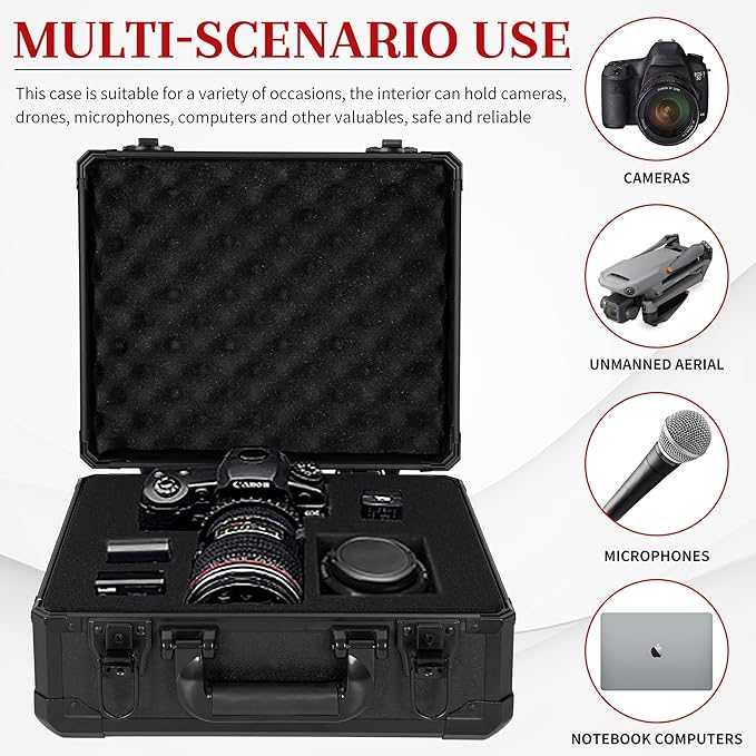 Protective Hard Case Shockproof Water-resistant with Customized DIY Foam Insert fit for Camera, Laptops, etc,13.5 X 11.6 X 6-Inch