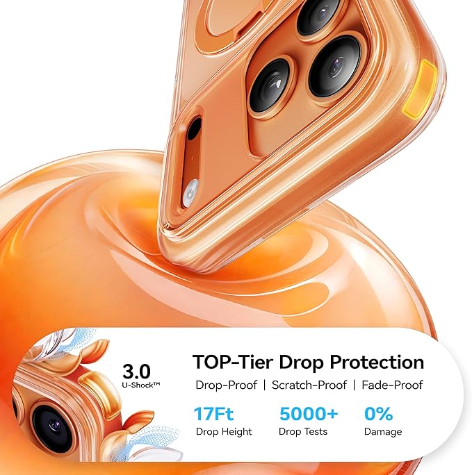 CASEKOO Official Cosmic Orange Smooth for iPhone 17 Pro Case with Ultra Magnetic Stand, Fit for MagSafe, 17FT Military Grade Protection, Transparent Slim Cover for iPhone 17 Pro 6.3'', Orange