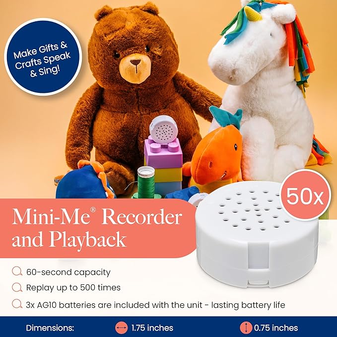 VOICEGIFT Mini-Me, 60-Second Multi-Message Audio Recorder for Plush Toys, Quilts, Pillow, Crafts, Playful Mini Voice Gift Inserts for Custom Sound Gifting & DIY Projects 1-Pack