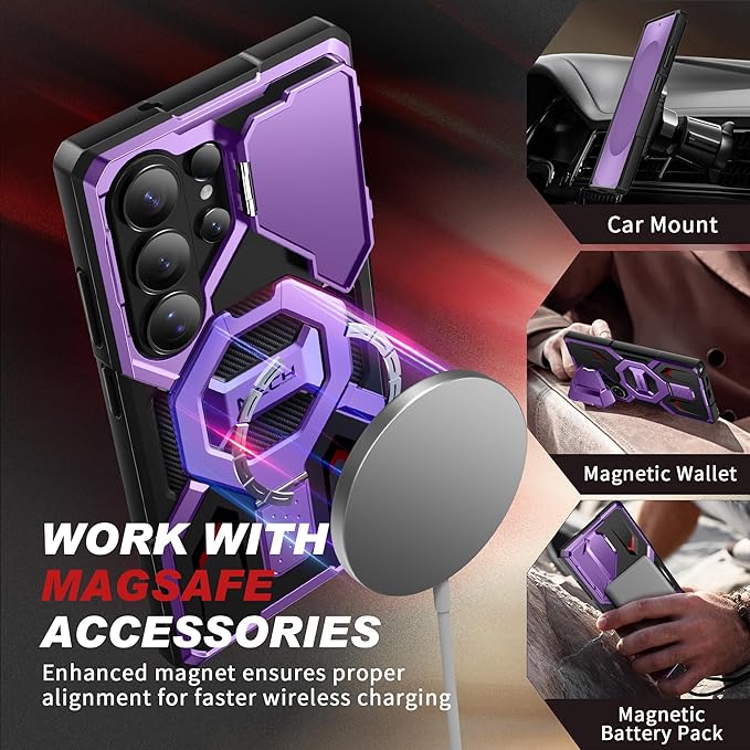 TONGATE for Samsung Galaxy S26 Ultra Case with Magnetic Stand, Compatible with MagSafe [Built-in Camera Cover & Ring Holder][Military-Grade Protection] Anti-Slip Rugged Phone Case for S26 Ultra,Purple