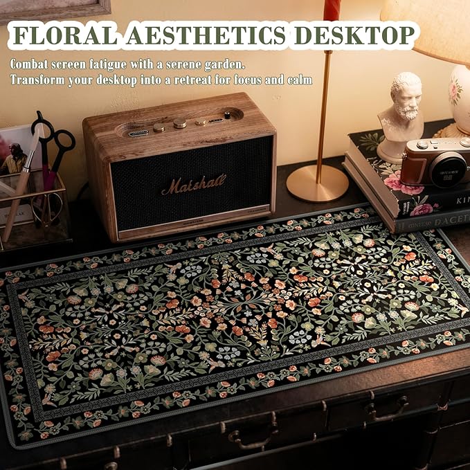 iCasso Desk Mat for Keyboard and Mouse, Large Mouse Pad, Desk Pad Mat, Anti-Slip Big Mousepad with Stitched Edges for Computer Desktop(Floral)