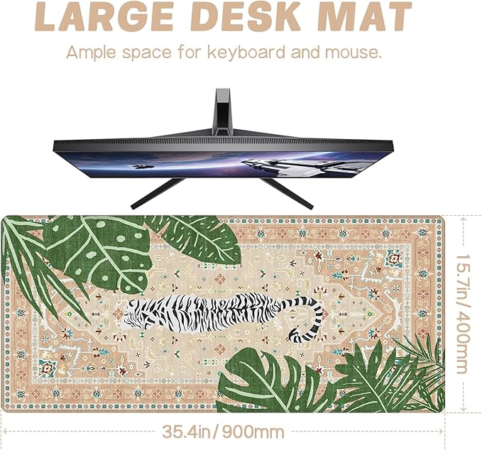 Baziabbo Cute Desk Mat,XXL Extended Large Mouse Pad,Gaming Mousepad with Stitched Edge,Non-Slip Rubber Base Keyboard Desk Pad for Home Office Study Game (Khaki Lion)