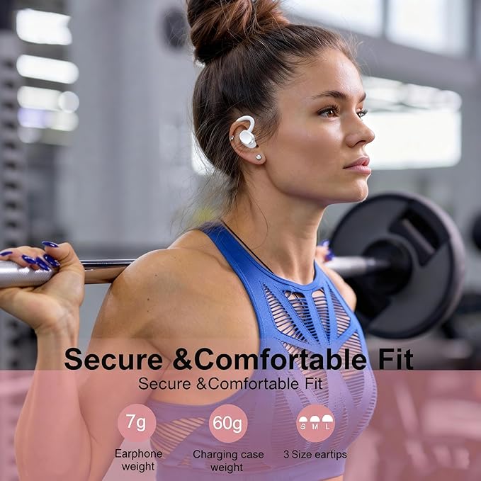 sprtoybat Wireless Earbuds, 2026 New Bluetooth 5.4 Headphones Sport Earphones with 68Hrs Playtime LED Display ENC Noise Cancelling Mic, IPX7 Waterproof Over Ear Ear Buds with Hook for Sports/Running