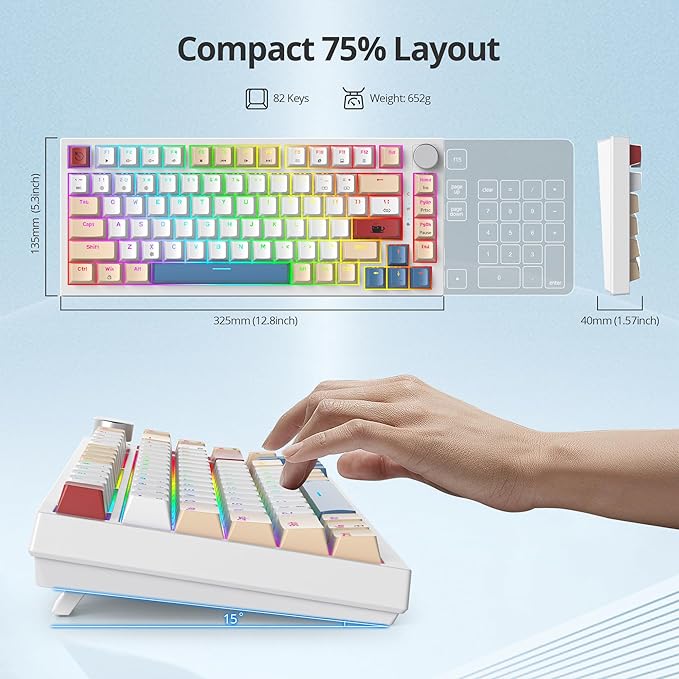 Guffercty kred 75% Retro Keyboard with Knob, Custom Gasket Mounted Wired Mechanical Gaming Keyboard 75 Percent RGB Hot Swap for Mac/Windows/Linux (Gasket 82 Soy Milk)