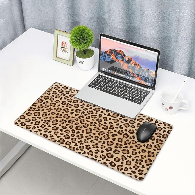 Leopard Print Large Extended Mouse Pads XL Mousepad with Stitched Edges Cheetah Animal Non-Slip Rubber Base Computer Keyboard Pad Desk Mat for Home Office Desk Decor, 29.5" X 15.8"