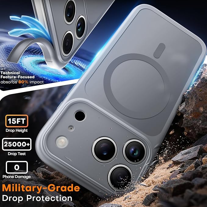 TAURI for iPhone 17 Pro Max Case, Compatible with MagSafe, (Full Camera Protection) Camera Control Cover Solid-Color Matte Magnetic 17 Pro Max Phone Case, Grey