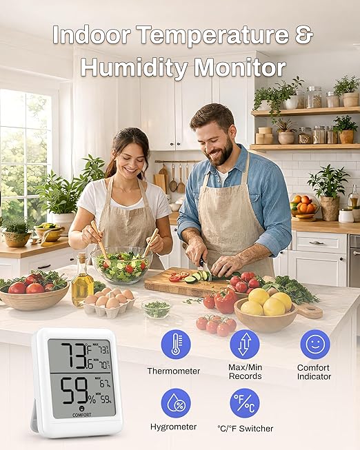 BN-LINK Digital Hygrometer Indoor Room Thermometer, Accurate Temperature and Humidity Meter with Large LCD Monitor for Home, Bedroom, Terrarium, Incubator, Greenhouse, 1 Pack