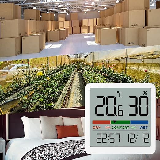 NOKLEAD Indoor Hygrometer Thermometer - Digital Temperature & Humidity Monitor with Calibration, Clear LCD Display & Clock, Accurate Room Gauge for Home, Baby Room, Office (2-Pack)