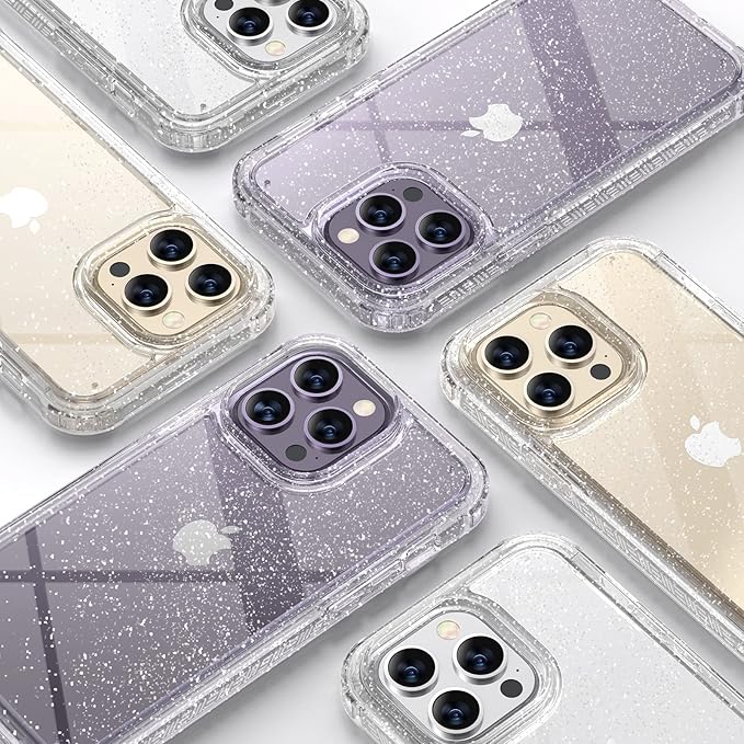 Diaclara Designed for iPhone 14 Pro Max Case 6.7’’ [2023 Upgraded], Full Body Rugged Case w/Built-in Touch Sensitive Anti-Scratch Screen Protector+9H Glass Camera Lens Protector(Clear Glitter)