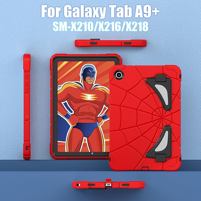 AKABEILA Compatible with Samsung Galaxy Tab A9 Plus 11 inch (SM-X216B)(2023) Tablet Case，Lightweight Shockproof Rugged Protective Cover with Kickstand for Kids Children Boys Babies Red Black