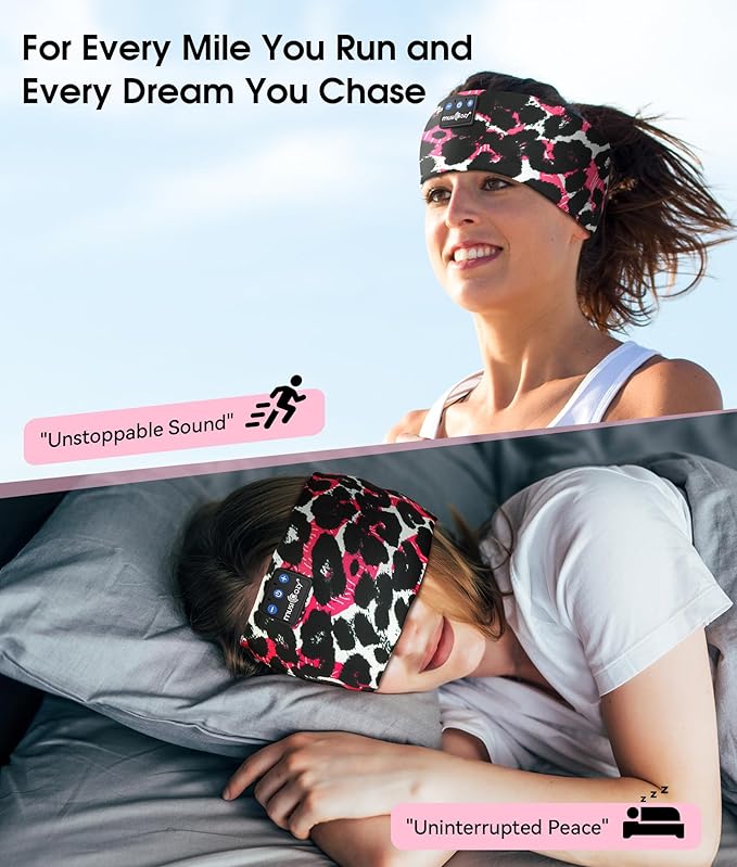 MUSICOZY Sleep Headphones Bluetooth 5.4 Headband, Wireless Earphones Music Sleep Earbuds Sleeping Eye Mask with HD Stereo Speakers for Workout Running Travel Yoga, Ideal Gifts (Black Red Lip)