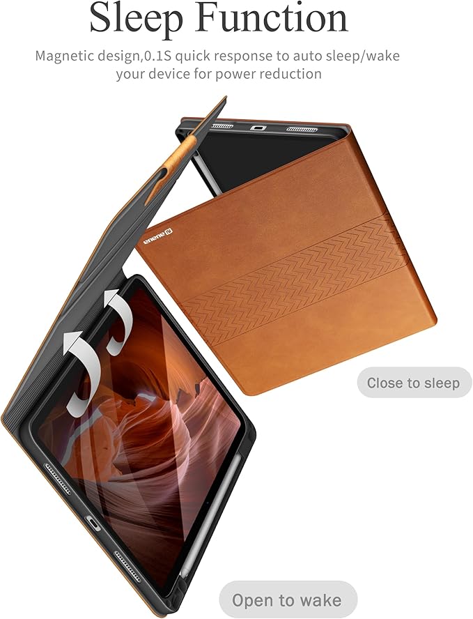 auaua Case for iPad Pro 11 Inch (M5/M4) 2025/2024, PU Leather Case with Pencil Holder, Supports Pencil Pro and Pencil(USB-C), Adjustable Angles, Auto Sleep/Wake (Brown)
