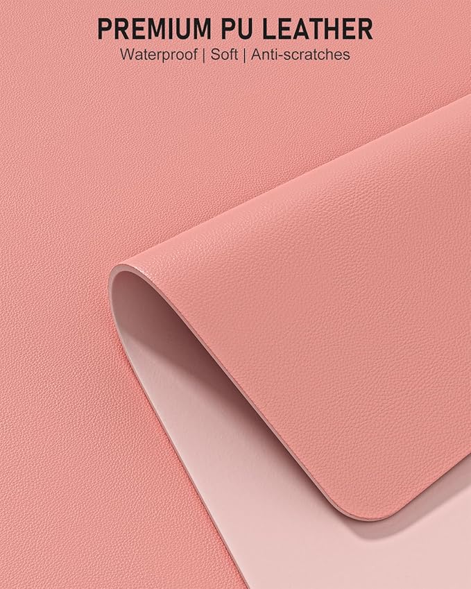 Desk Pad, 35.5" x 17" PU Leather Non-Slip Desk Mat Large Mouse Pad for Desktop, Waterproof Laptop Computer Writing Mat for Office, Home, Work, Gaming, Flower Pink