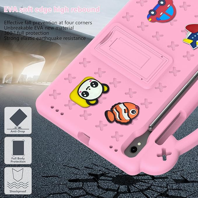 AKABEILA Compatible with Samsung Galaxy Tab S10 FE 2025 Tablet Case, Kids Friendly Universal Lightweight Shockproof Protective Case with Shoulder Strap & Stand Handle Pink