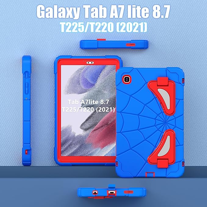 AKABEILA Compatible with Samsung Galaxy Tab A7 Lite 8.7 inch T225/T220(2021) Tablet Case，Lightweight Shockproof Rugged Protective Cover with Kickstand for Kids Children Boys Babies Blue Red