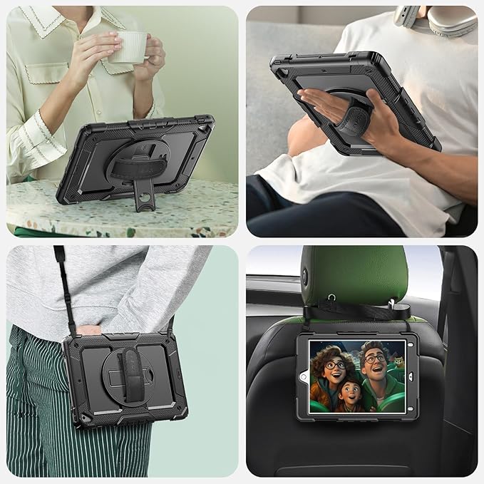SEYMAC Case for iPad 6th/5th Generation 9.7 Inch, Full-Body Shockproof Heavy Duty Protective Case with Screen Protector, Rotating Stand/Hand/Shoulder Strap for iPad Air 2/ Pro 9.7, Black