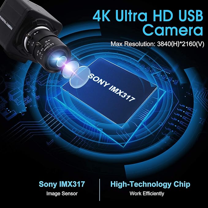 USB Camera 4K Ultra HD Mini Webcam with 2.8-12mm Optical Zoom Lens Camera High Speed USB2.0 30FPS Web Camera for Mac,Window,Linux,Android