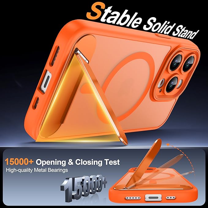Magnetic Compatible with iPhone 13 Pro Case, [Built-in Kickstand][Full Camera Protection][Compatible with MagSafe][Anti-Fingerprint] Shockproof Phone Case for iPhone 13 Pro 6.1",Orange