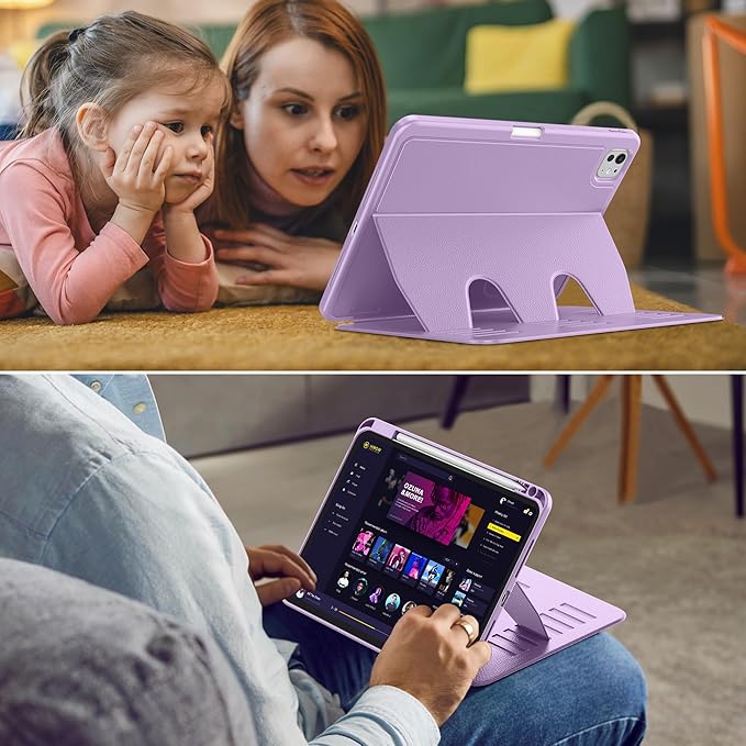 VIKESI Case for iPad Pro 11 inch (M5/M4) 2025/2024,Multiple Angles Stand Cover,Soft Back,Pencil Holder,and Auto Sleep/Wake,Lilac