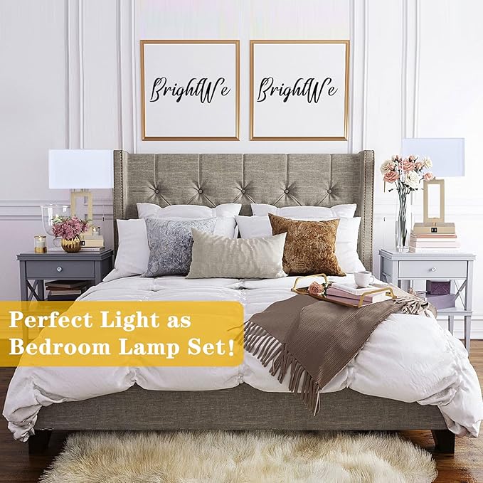 BrightWe Set of 2 Table Lamps with Dual USB Ports,Touch Control Bedside Lamps Nightstand Lamps for Bedroom, 3-Way Dimmable Modern Desk Lamps Living Room Office, LED Bulbs Included, Gold&White