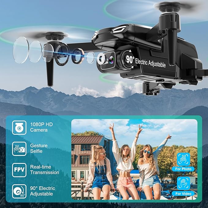 Drone with 1080P Camera, Foldable Remote Control Quadcopter for Adults Beginners, Mini Drone with Stable Hover, Waypoint Fly, 3D Flips, One Key Start, 2 Batteries, Easy to Fly Indoors & Outdoors