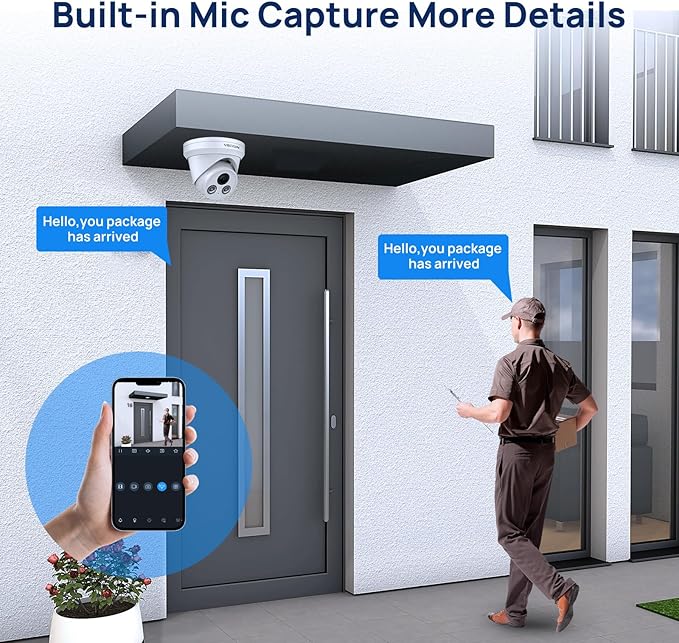 5MP PoE IP Camera Outdoor, Security Network Camera with Mic, 2.8mm Lens Wide Angle, Smart Human/Vehicle Detection, 98ft IR Night Vision, IP67 Waterproof, BlueIris, NDAA Compliant, Upgraded for PG2345I