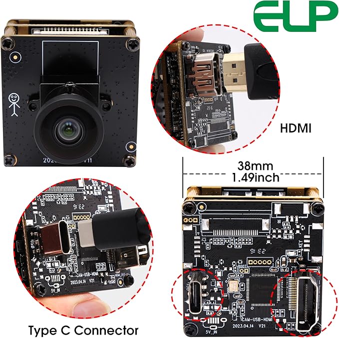 ELP 4K HDMI USB Camera - Wide Angle, 2X Digital Zoom, H.265, 8MP, UVC USB2.0 for Laptop & Monitor