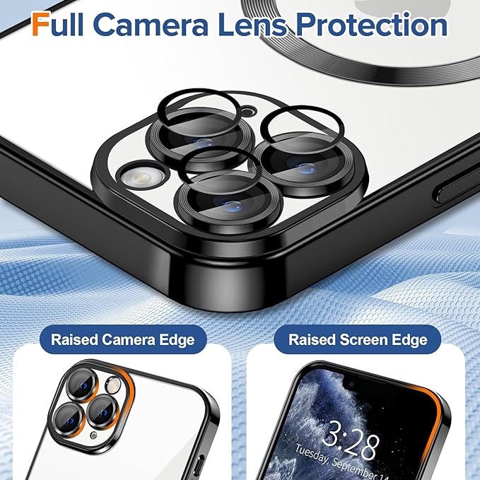 Hython Magnetic Clear for iPhone 11 Pro Case with Camera Lens Protector [Compatible with MagSafe] Luxury Plating Edge Slim Soft TPU Cover Protective Phone Case for iPhone 11 Pro 5.8", Black