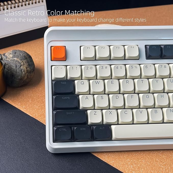 Womier Low Profile Keycaps - PBT Shine Through Keycaps 60 65 75 100 Percent, Retro Keyboard Key caps Full Size for Cherry Gateron MX Switches Mechanical Keyboard, Retro Carbon Color