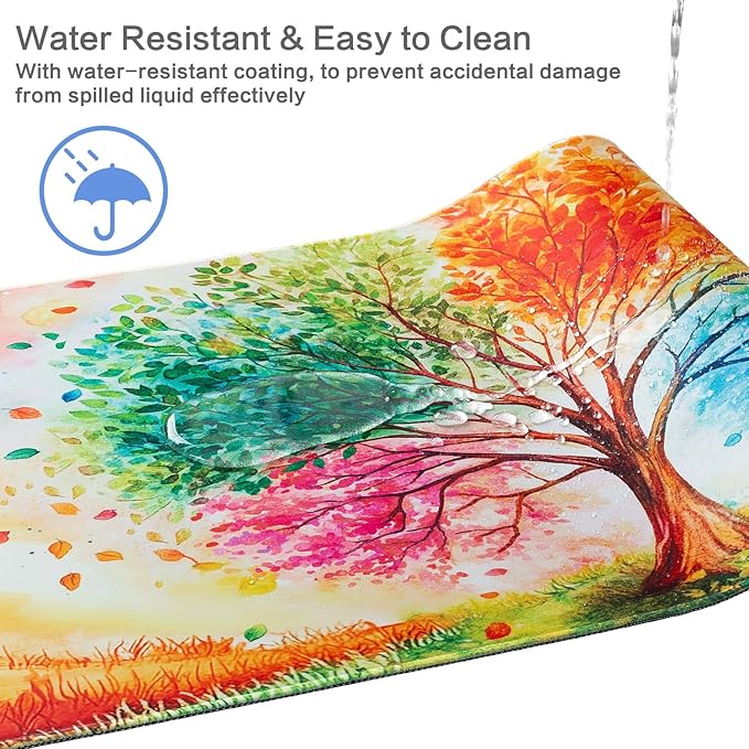 Lokigo Desk Pad Season Tree, Large Gaming Mouse Pad 31.5"x15.7", Waterproof Big Mousepad for Desk Rubber Base with Stitched Edges Desktop Deskmatt for Laptop Gaming Work Study, Colord Season Tree