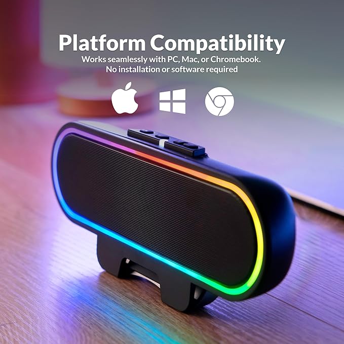 Cyber Acoustics USB Speaker Bar with LED Lights (CA-2890GX) – USB Powered Speaker Bar for PC and Mac, Dynamic LED Lights Sync to Music, Clamps to Monitors up to 1.5 Inches, Great for Music and Gaming